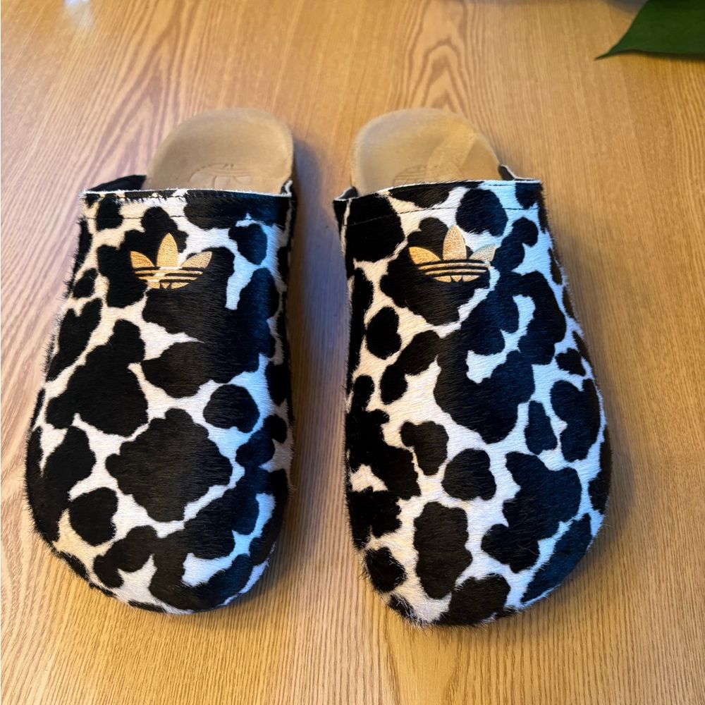 adidas men’s Cow-Print Slip-On with Gold Trefoil